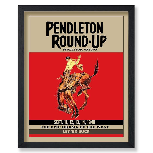 Poster Master Vintage Rodeo Poster - Retro Round-Up Print - Oregon Art - Gift for Men, Cowboy, Animal Lover - Decor for Office, Bedroom, Living Room, 24x32 Unframed Wall Art