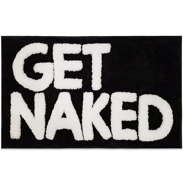 New Mungo Get Naked Bath Mat - Cute Bathroom Rugs - Cute Bath Mat for Apartment Decor - Funny Black Bath Mat - Get Naked Rug for Bathroom - Black Bathroom Rug with White Letters - 31" x 20"
