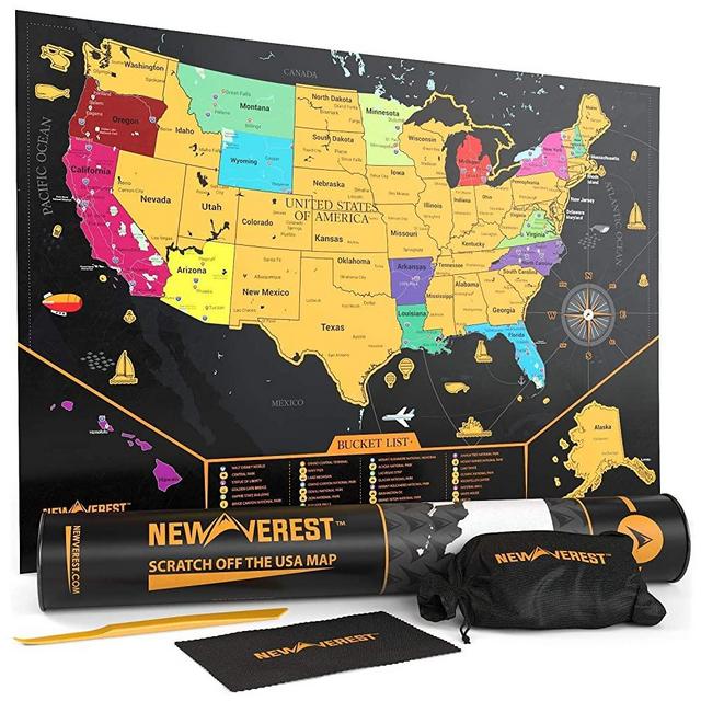 Newverest Scratch Off United States Map - Detailed USA Scratch Map, Travel Art Poster, Fits 17" x 24" Frame, Comes with Scratch Tool, 20 Push Pins, 4 Stickers, Cleaning Cloth, Carry Bag + Gift Tube