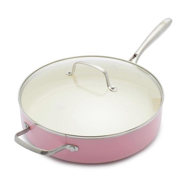 GreenLife Artisan Healthy Ceramic Nonstick, 5QT Saute Pan Jumbo Cooker with Helper Handle and Lid, Stainless Steel Handle, Induction, PFAS-Free, Dishwasher Safe, Oven Safe, Pink