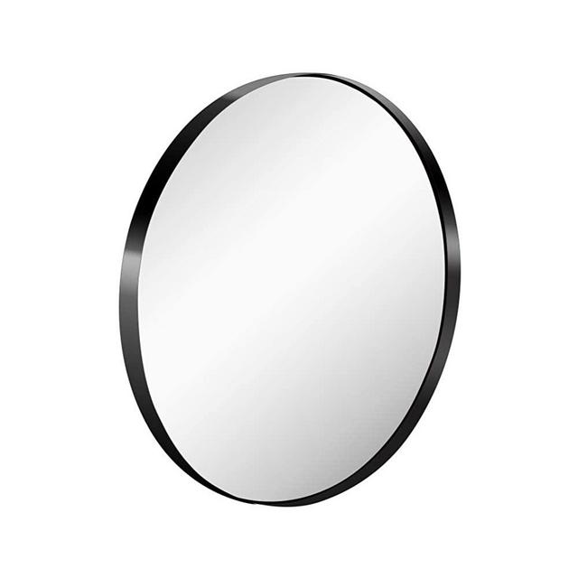 KAASUNES 24-Inch Large Wall Mounted Round Mirror Premium Brushed Metal Coated Frame Black, Glass Panel Circle Deep Set Design for for Washroom, Entryways, Living Rooms