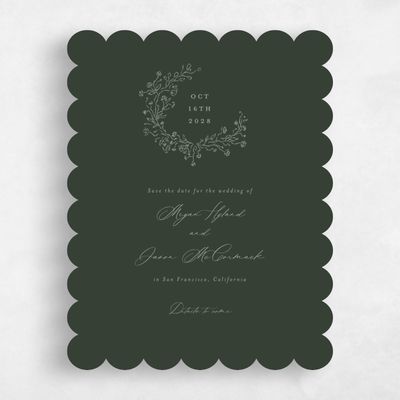 Green Scalloped Wedding Save the Date - Sequoia Portrait