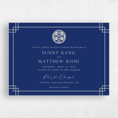Dark Royal, Blue Wedding Invitation - Meili Landscape