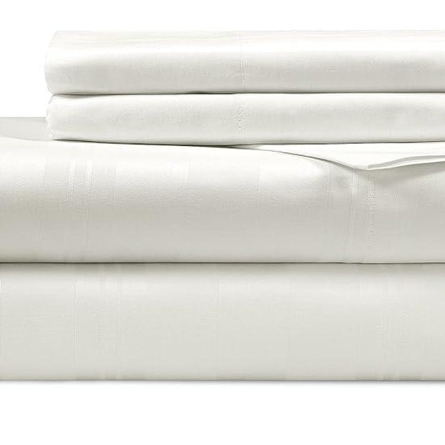ROYALE LINENS 300 Thread Count 100% Long Staple Combed Cotton Striped Sheet Set - 4 Piece King Bed Sheets - 1 Fitted, 1 Flat & 2 Pillow Cases - Soft Cool & Crisp Sheet Set (King, Multi Stripe White)