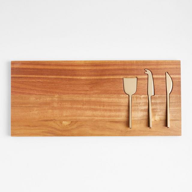 Octavia Small Wood Serving Board With Cheese Knives
