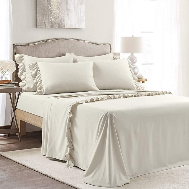 Lush Decor Reyna Ruffle 6 Piece Sheet Set, Queen, Wheat
