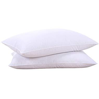puredown Natural Goose Down Feather White Pillow Inserts, 100% Egyptian Cotton Fabric Cover Bed Pillows, Set of 2 King Size