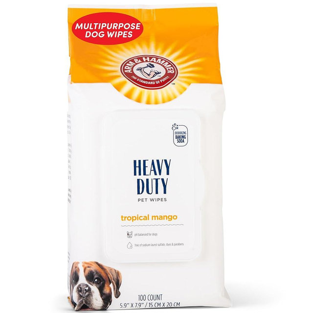 Arm & Hammer for Pets Heavy Duty Multipurpose Dog Bath Wipes, Mango Scent - Grooming Dog Wipes for Butt, Paw Wipes for Dogs, Dog Deodorant and Odor Eliminator, Pet Cleaning Wipes, 100 Count