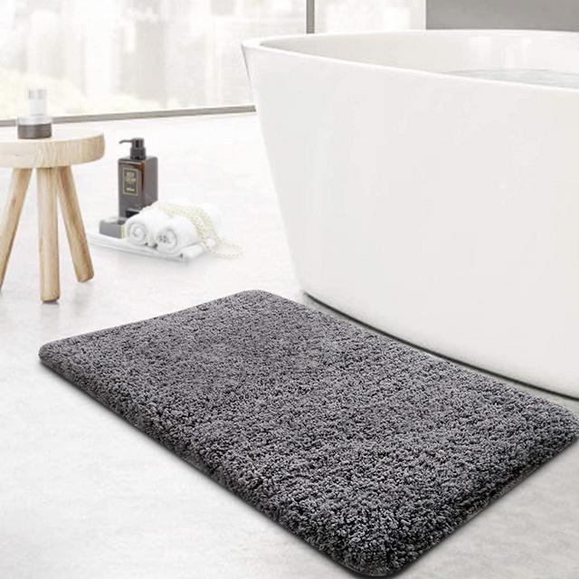 KMAT Bathroom Rugs Microfiber Bath Mat 20"(W) x 32"(L),Luxury Soft Shaggy Shower Rug, Non-Slip Absorbent Plush Throw Rugs Runner Carpet for Bathtub Shower Bathroom Bedroom,Machine Washable,Grey