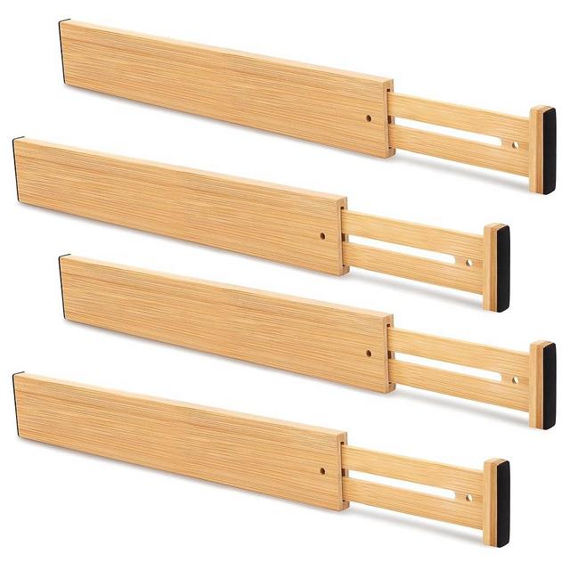 Bamboo Drawer Divider Set of 4, Adjustable Spring-Loaded Drawer Organizer (16.9"-22.2"), 2.3" Height, Suitable for Kitchen, Desk, Bathroom, Clothing, and Miscellaneous Drawer Organization, Natural