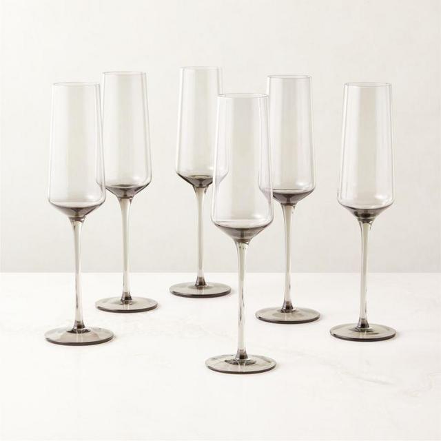 Muse Smoked Glass Champagne Flute Set of 6