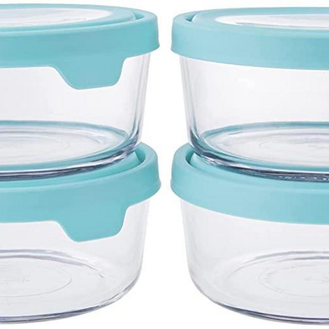 Anchor Hocking TrueSeal Glass Food Storage Containers with Airtight Lids, Mineral Blue, 1.7L (Set of 4)