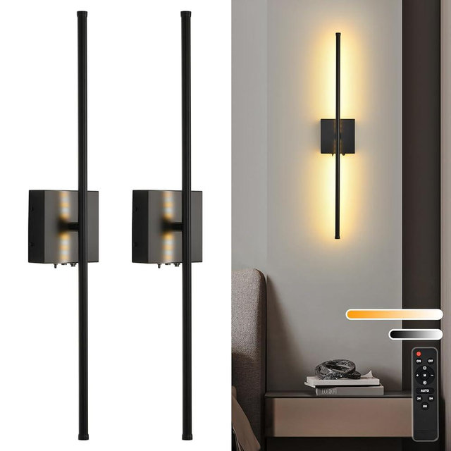 Battery Operated Wall Sconces with Remote Control, 11000mAh Wireless Rechargeable Black Wall Lights, 350°Rotate Dimmable Wall Lamp with Remote, 3 Color Temperatures, for Bedroom, Living Room, Hallway