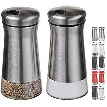 CHEFVANTAGE Salt and Pepper Shakers Set with Adjustable Holes - Stainless Steel
