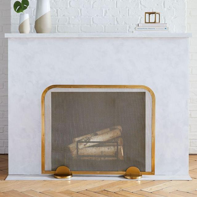 Deco Marble Fireplace Screen + Base, Antique Brass