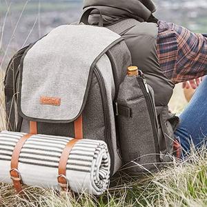 VonShef 4 Person Outdoor Picnic Backpack – Woven Grey