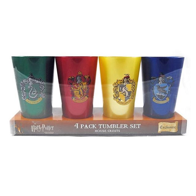 Wizarding World of Harry Potter House Tumbler Cup Set 4 Cups by Universal Studios,1 green, 1 red, 1 yellow & 1 Blue