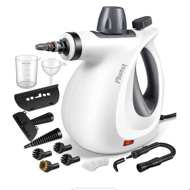 Pressurized Handheld Multi-Surface Natural Steam Cleaner with 12 pcs Accessories, Multi-Purpose Steamer for Home Use, Steamer for Cleaning Floor, Upholstery, Grout and Car (Grey)