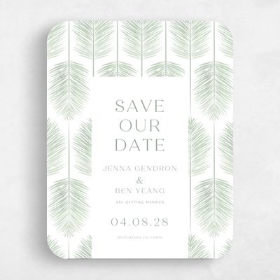 Green Rounded Wedding Save the Date - Curacao Portrait