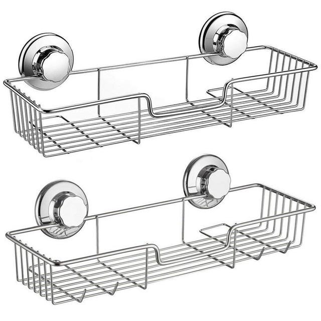 SANNO Shower Caddy,Strong Suction Cup Bathroom Shower Caddies,Bath Shelf Storage Combo Organizer Basket, Kitchen & Bathroom Accessories for Shampoo Conditioner - Rustproof Stainless Steel(Set of 2)