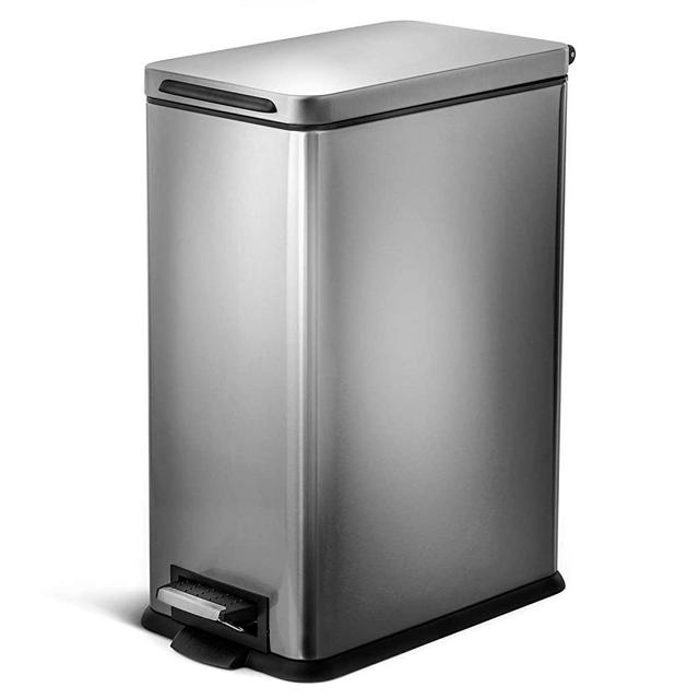 Home Zone Living VA41837A 30 Liter / 8 Gallon Stainless Steel Trash Can, Slim Rectangular, Pedal, Silver