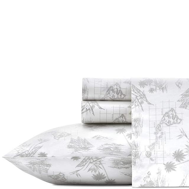 Tommy Bahama Home Percale Collection Sheet Set-100% Cotton, Crisp & Cool, Lightweight & Moisture-Wicking Bedding, King, Vintage Map