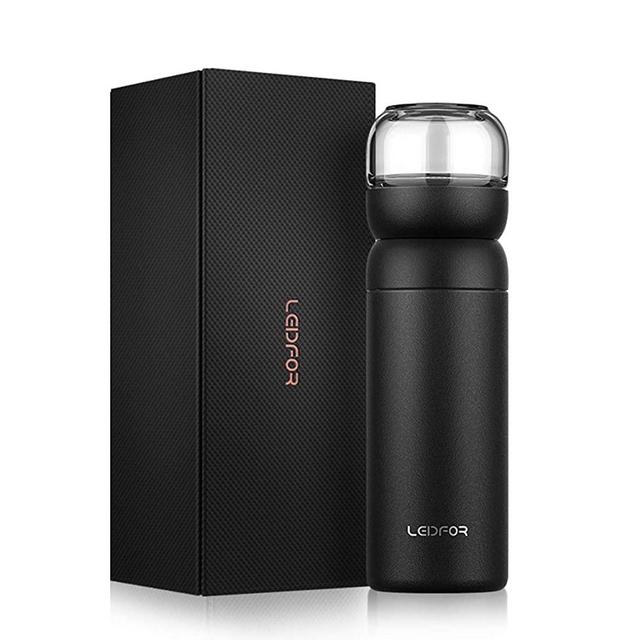 LEIDFOR Titanium Tea Infuser Bottle with Separate Tea Cup Brewing Chamber, Double Wall Vacuum Insulated Tea Tumbler, Leakproof Tea Bottle with Strainer for loose leaf tea 16oz Titanium