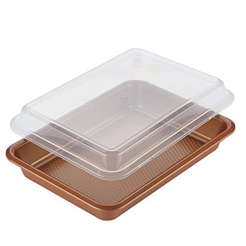 Ayesha Curry 47004 Nonstick Bakeware Nonstick Baking Pan With Lid / Nonstick Cake Pan With Lid, Rectangle - 9 Inch x 13 Inch, Brown, Copper
