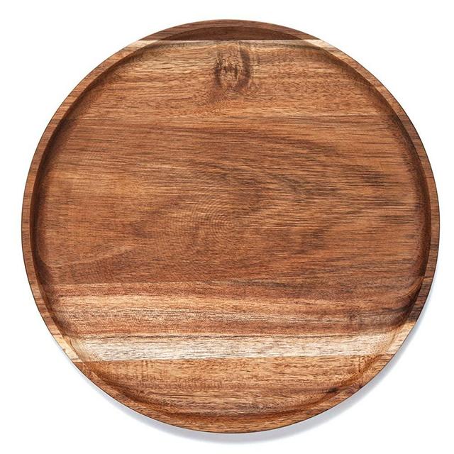 Round Wood Tray, Acacia Wooden Serving Tray, Serving Platter, Appetizer Charcuterie Board, Tray Organizer for Kitchen/Countertop, 13.8 x 13.8 x 0.8 inch