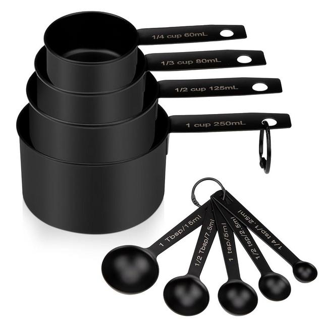 Muchtolove Measuring Cups and Spoons Set of 9, Stainless Steel Measuring cup for Cooking and Baking, Measuring spoons for Dry and Liquid Ingredients (Black)
