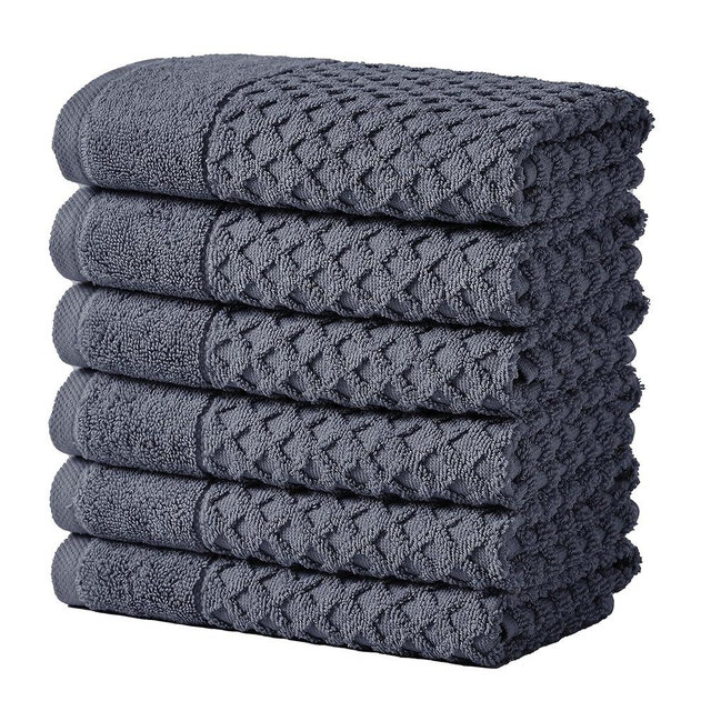 Great Bay Home Navy Bath Towels - 100% Cotton 6 Pack 26x16 Hand Towel Set - Absorbent, Durable, Quick-Dry Towels for Bathroom (Stone Blue)