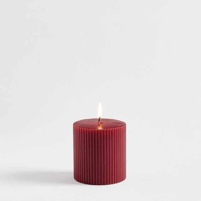 Fluted Pillar Candle, Red, 3X3