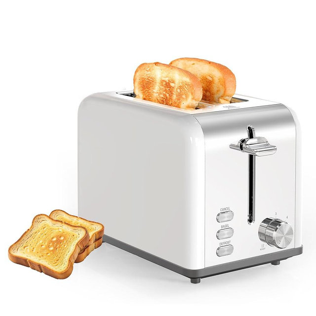 Simple Deluxe 2-Slice Stainless Steel Toaster, Extra Wide Slot Toaster & Removable Crumb Tray, with 6 Browning Setting and 3 Function, for Bread & Waffle, White
