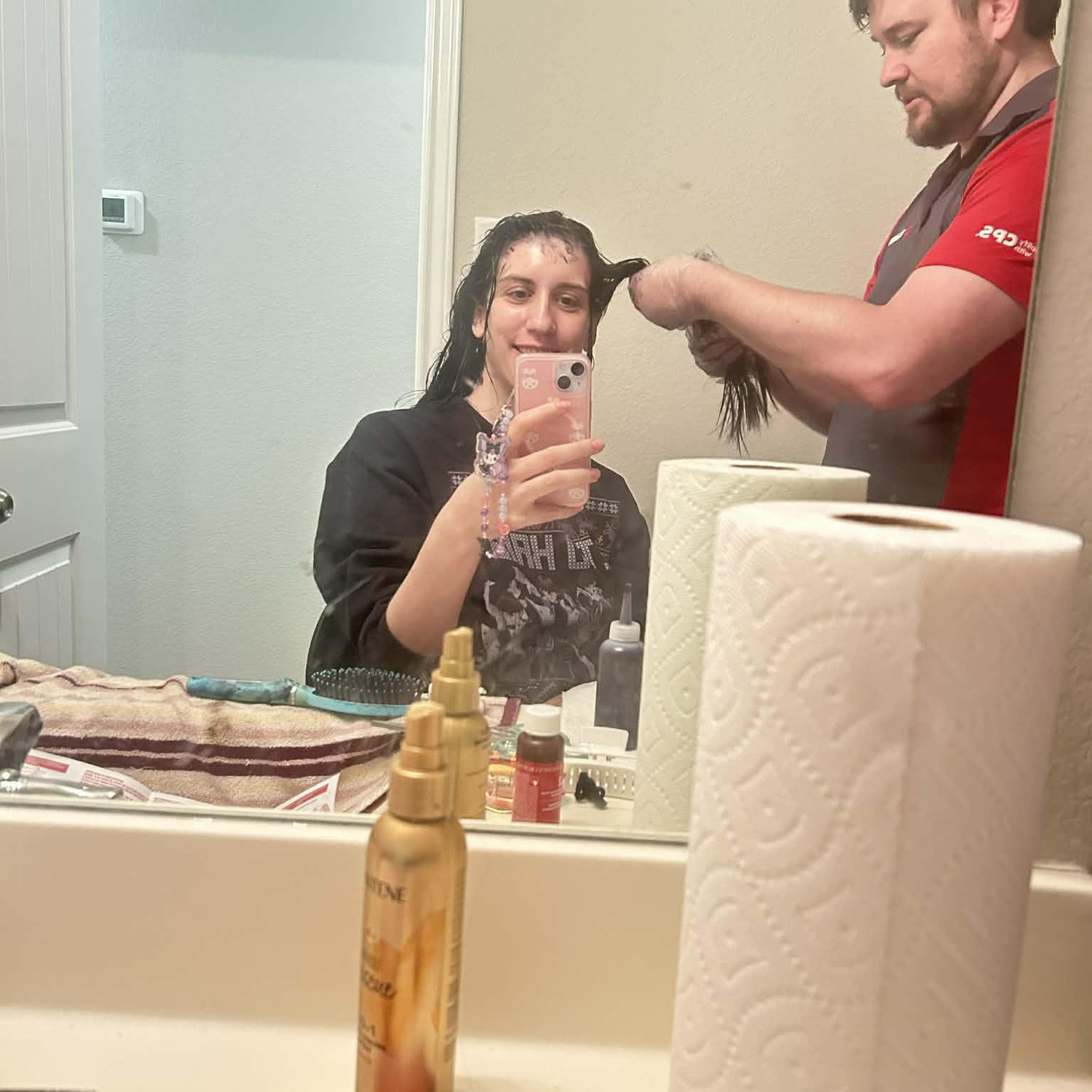I made him dye my hair because I missed the back of my head twice.