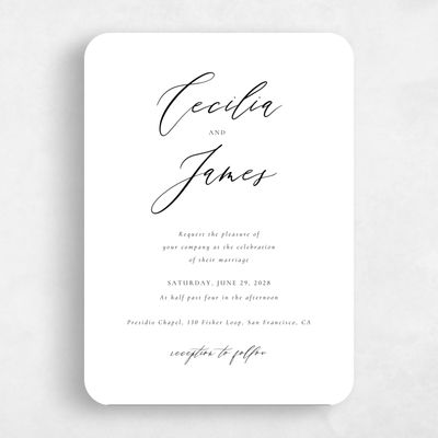 Black Rounded Wedding Invitation - Seville Portrait Letterpress