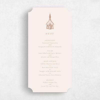 Beige Ticket Wedding Menu - Rustic Church