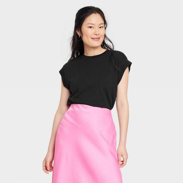 Women's Short Sleeve Extended Shoulder T-Shirt - A New Day™ Black M