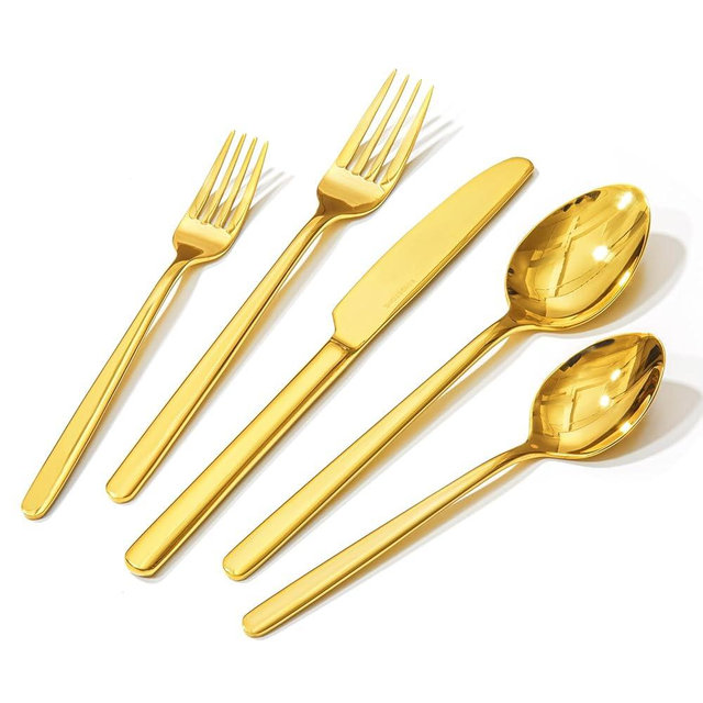 KINGSTONE Gold Silverware Set, 20 Piece Flatware Cutlery Set for 4, 18/10 Stainless Steel Silverware Mirror Polished Dishwasher Safe for Home, Restaurant, Wedding, Party(Gold, 20 pieces for 4)