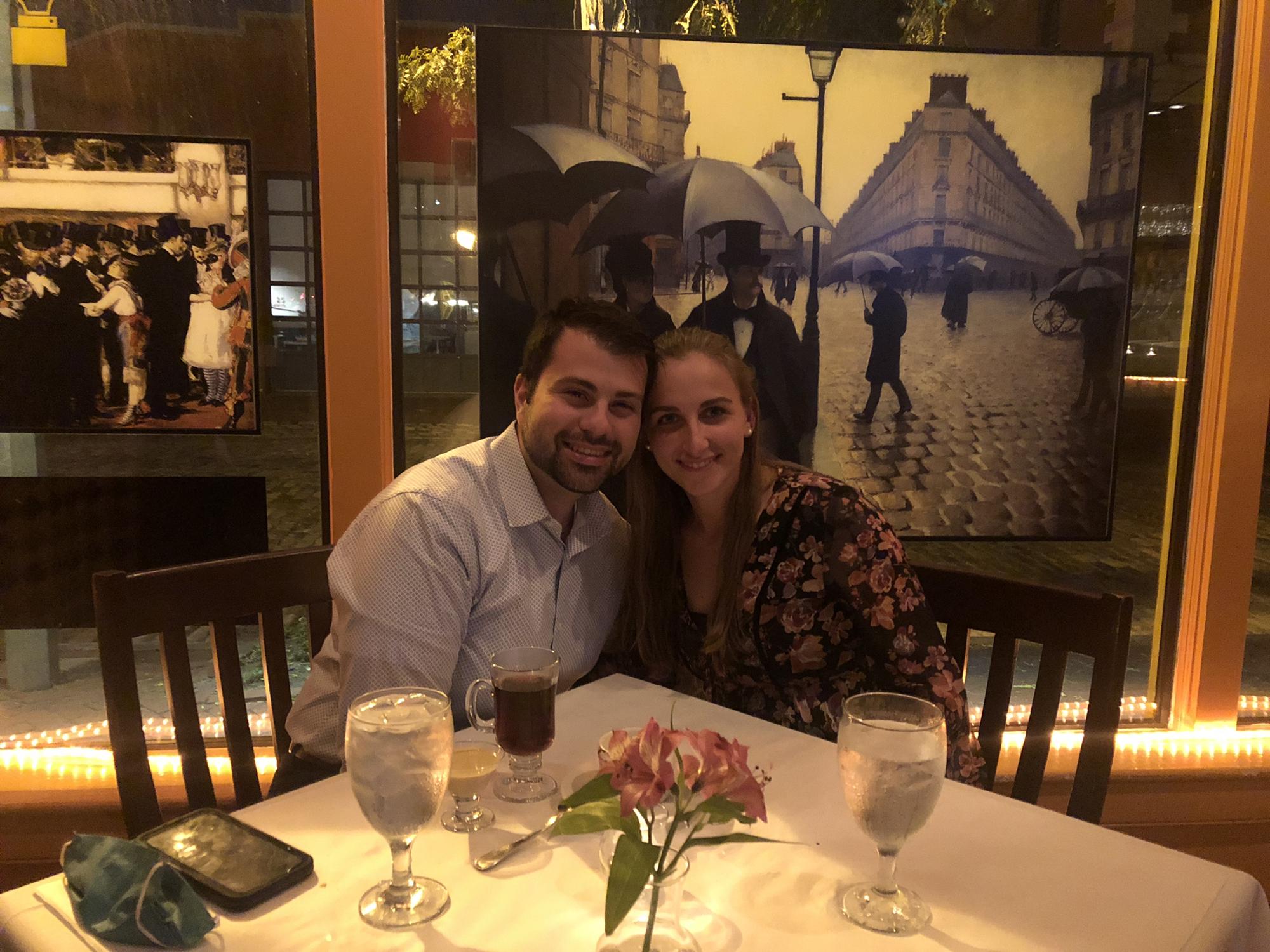 K and A enjoying date night at Voila restaurant a minute walk from their house in Ghent. Fall 2020.