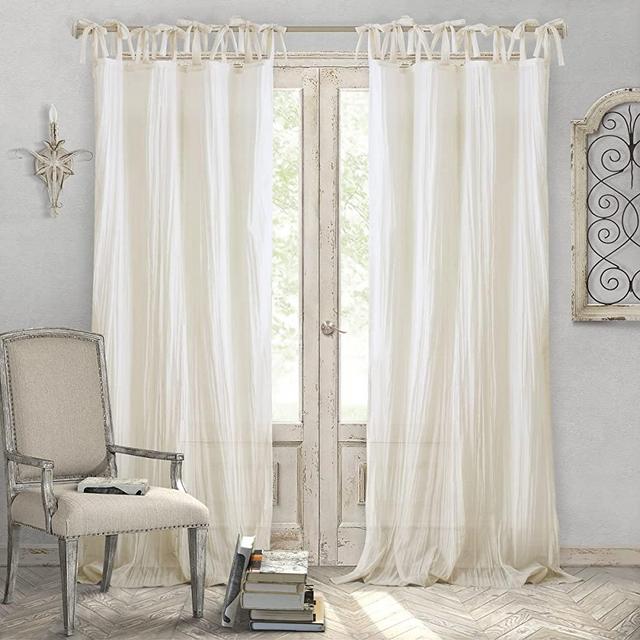 Elrene Home Fashions Crushed Semi-Sheer Adjustable Tie Top Single Panel Window Curtain Drape, 52" x 84" (1, Ivory
