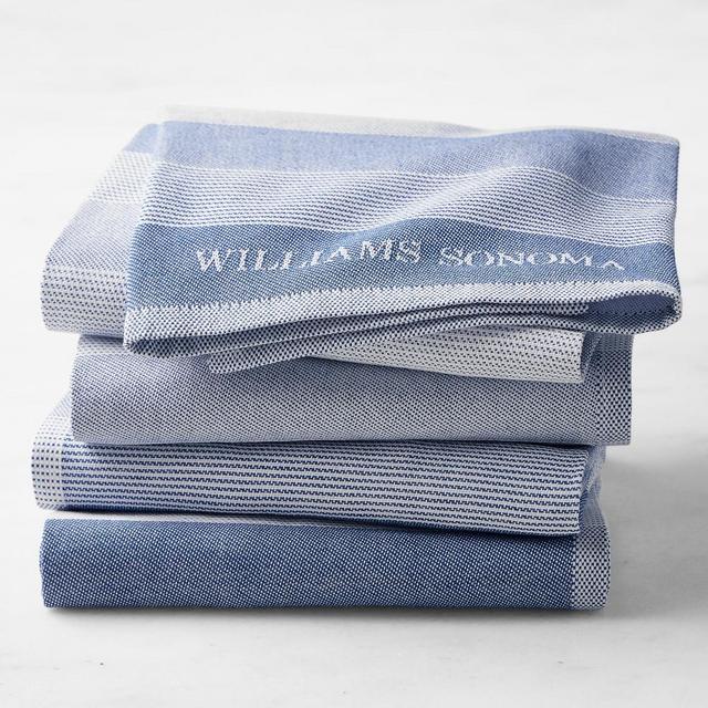 Williams Sonoma Logo Stripe Towels, Set of 4, Bright Blue