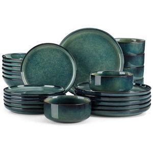 GREEN Starry Lipped-Edge 24 Piece Dinnerware Set
