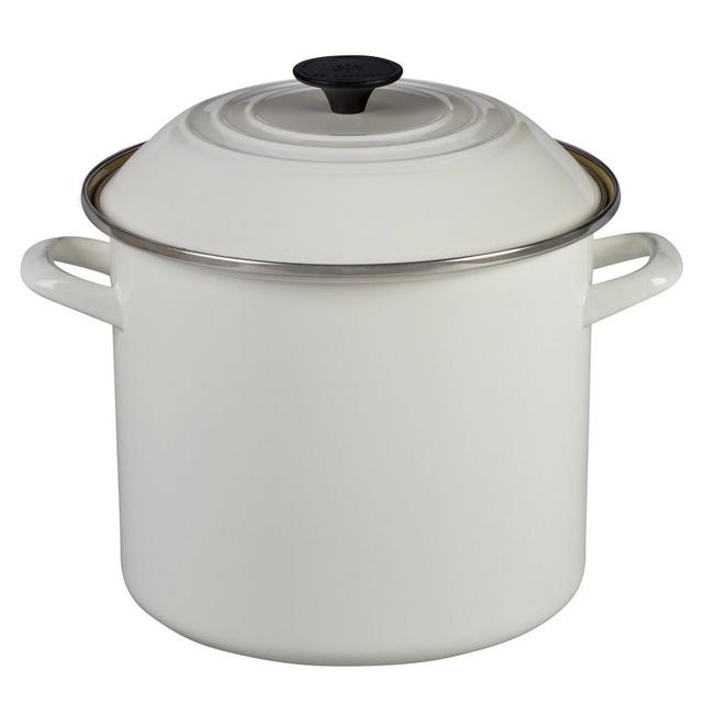 Le Creuset Enameled-Steel Stock Pot, 10-Qt., White