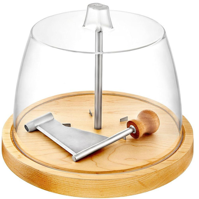 Modern Innovations Cheese Curler, Tete de Moine Cheese Curler, Cheese Shaver for Hard Cheese and Chocolate, Girolle Cheese Shaver, Wood Cheese Curler with Stainless Steel Knife and Acrylic Lid