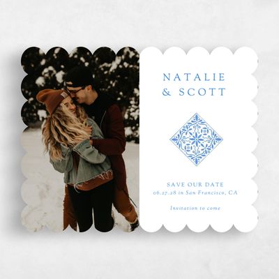 Blue Scalloped Wedding Save the Date - Oluveri Landscape