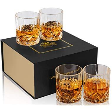 KANARS Old Fashioned Whiskey Glasses With Luxury Gift Box - 10 Oz Rocks Barware For Scotch, Bourbon, Liquor and Cocktail Drinks - Set of 4