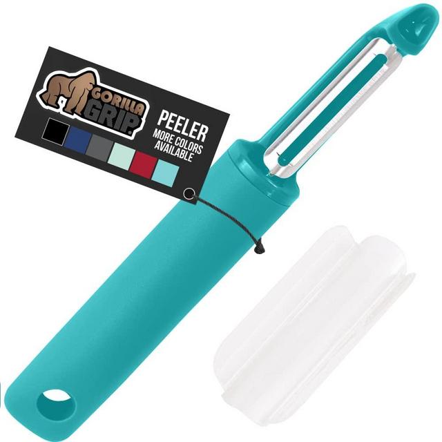 Gorilla Grip Swivel Vegetable Peeler, Sharp Stainless Steel Blades, Soft Comfortable Handle, Dishwasher Safe, Kitchen Food Peelers, Quicker Peeling, Peel Vegetables, Potatoes, Blade Guard, Turquoise