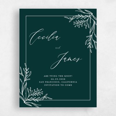 Dark Emerald, Green Wedding Save the Date - Bellevue Portrait