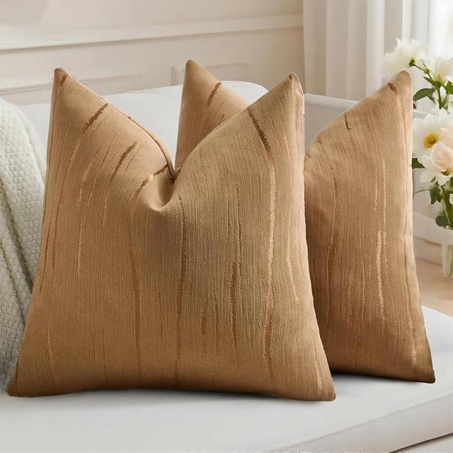 HAUSSY Bronze Throw Pillow Covers 26x26 Inch Set of 2, Boho Embossed Striped Textured Decorative Pillowcases Soft Chenille Cushion Cases, Modern Home Decor for Couch Bed Living Room