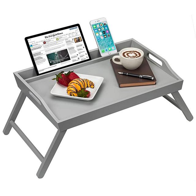 LapGear Media Bed Tray with Phone Holder - Fits up to 17.3 Inch Laptops and Most Tablets - Calming Gray - Style No. 78105